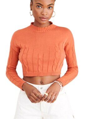 Pastiche Brenda Crop 100% Cotton Orange Cable Knit Cropped Sweater Size Medium